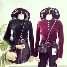 Горячая Распродажа Весенняя Новинка топ полиэстер спандекс вязать небольшие заклепки значок однобортный фасон jinsirong рубашка с длинными рукавами женские пальто