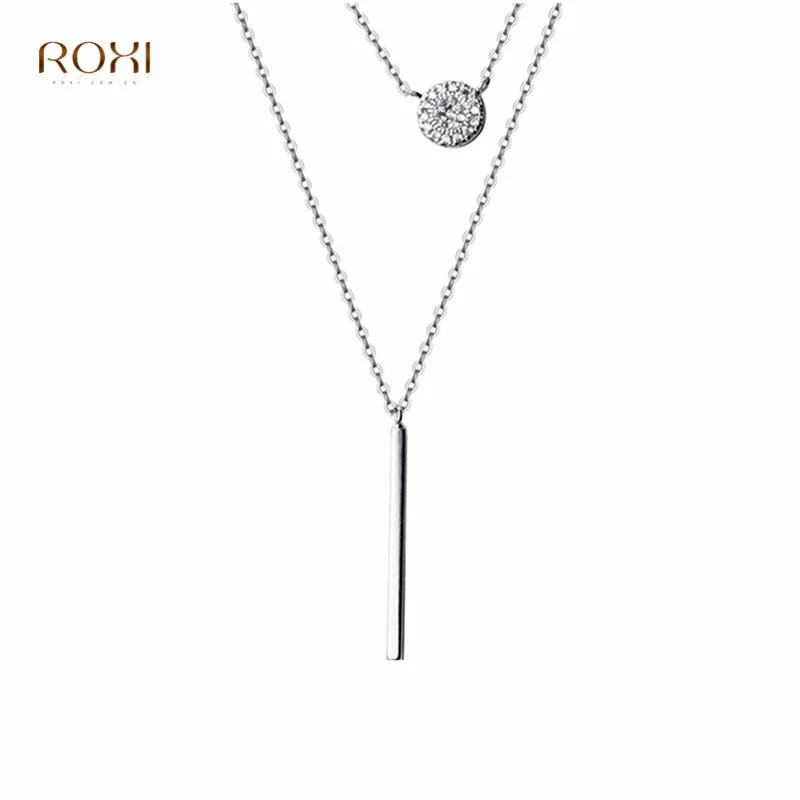 ROXI 925 пробы Серебряное Двухслойное ожерелье из ключицы, круглое CZ циркониевое геометрическое многослойное ожерелье с подвеской на цепочке - Окраска металла: Silver