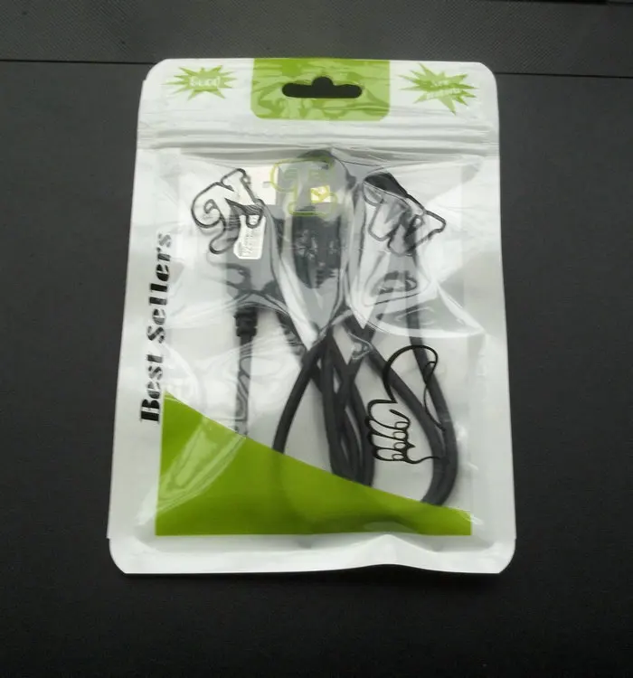 

11*16cm Clear white Plastic for apple zipper retail package Poly PP bag,charger USB data cable packaging hang hole bags