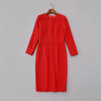 

Women Dress 2019 High Quality Spring Designer Runway O-Neck long Sleeveless Slim Solid Elegant Work Pencil Dresses NP0035J
