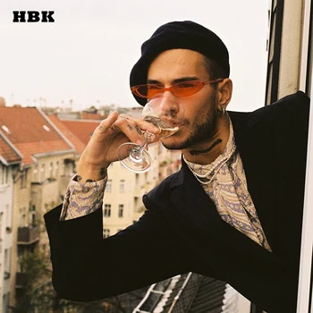 

HBK Small Cat Eye Oval Sunglasses For Men's Brand Top Quality Clear Orange Red Frame Sun Glasses Women Shades Color Oculos New