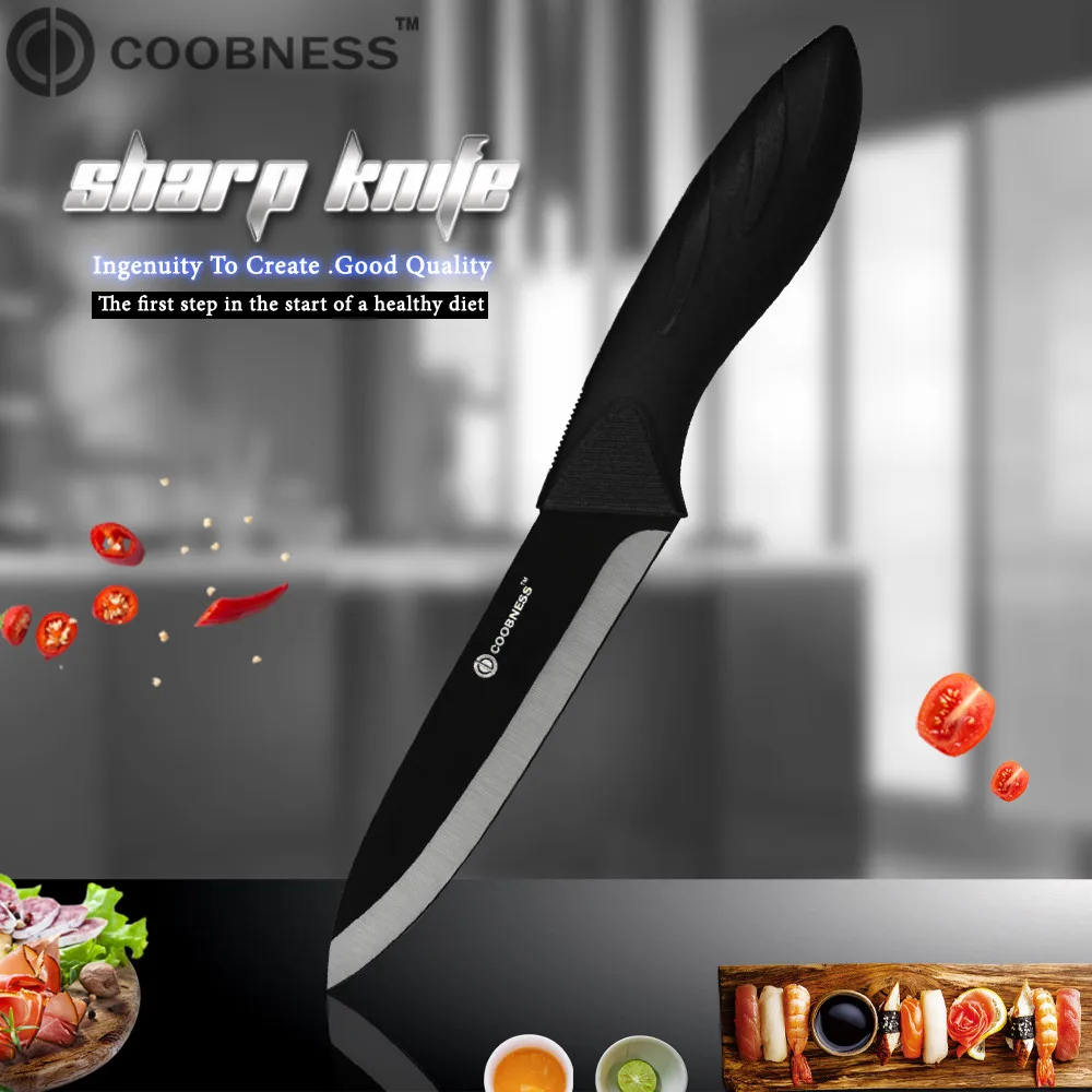 COOBNESS бренд один кусок кухонный нож черное лезвие и ручка 5 дюймов нож для нарезки хорошего качества керамические кухонные аксессуары, нож