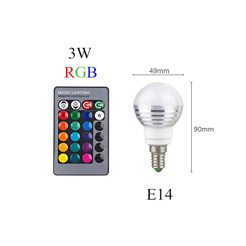 Светодиодный RGB лампочка E27 E14 3 Вт сменная светодиодная лампочка 5 Вт 10 Вт 15 Вт RGBW RGBWW 85-265 в волшебный праздник RGB лампа с ИК-пультом 16 цветов - Испускаемый цвет: E14 3W Smaller RGB