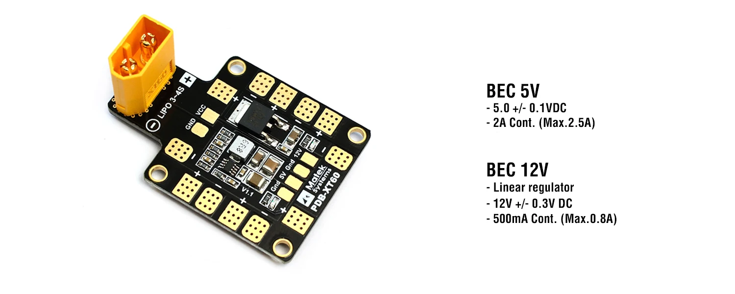 

Matek Systems PDB XT60 W/ BEC 5V & 12V 2oz Copper For RC Helicopter Quadcopter Muliticopter Drone Toys