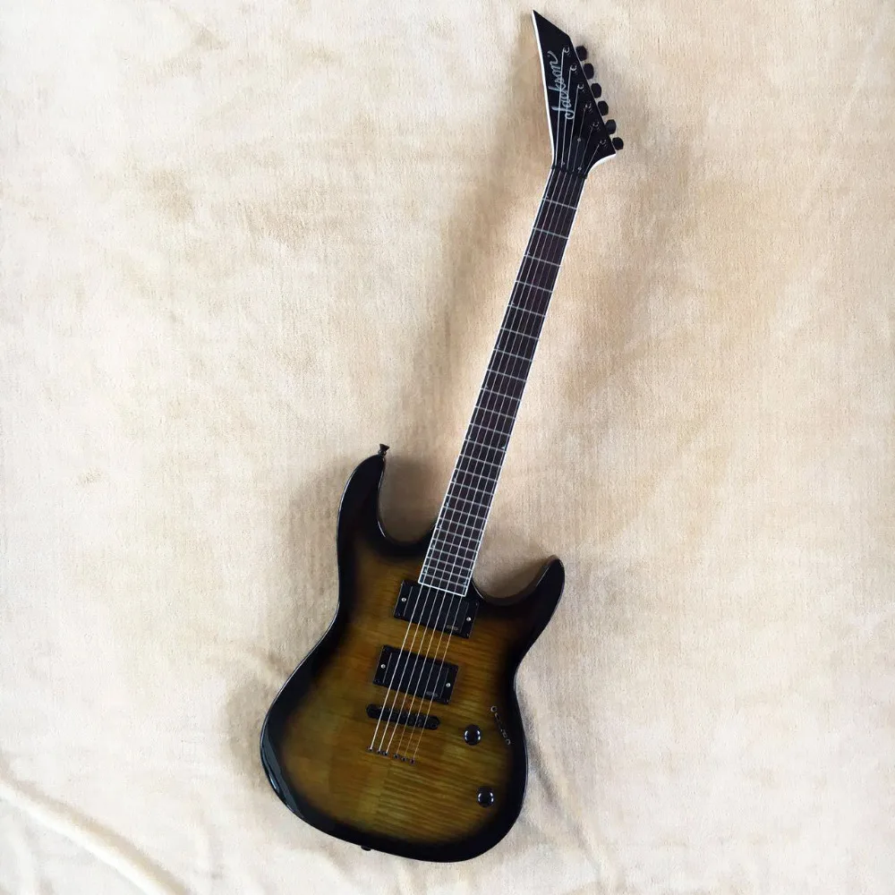 

Factory wholesale alder wood Body Jackson yellow brown electric guitar With EMG pick up-Z17