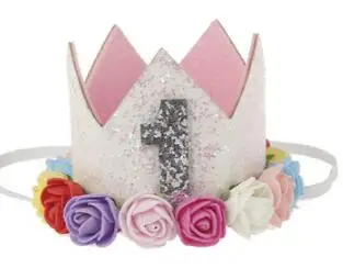 Детский первый Декор ко дню рождения цветок вечерние колпачок Корона повязка на голову От 1 до 3 лет Номер принцессы стиль праздничный колпак аксессуары для волос новорожденного - Цвет: 2