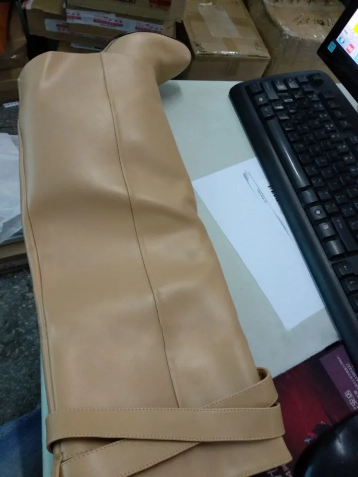 Fashion Women Genuine Leather Wedge Knee High Boots Silver Metal Shark Lock Belt Layer Shoes High Heels Knight Boots Size 35-42