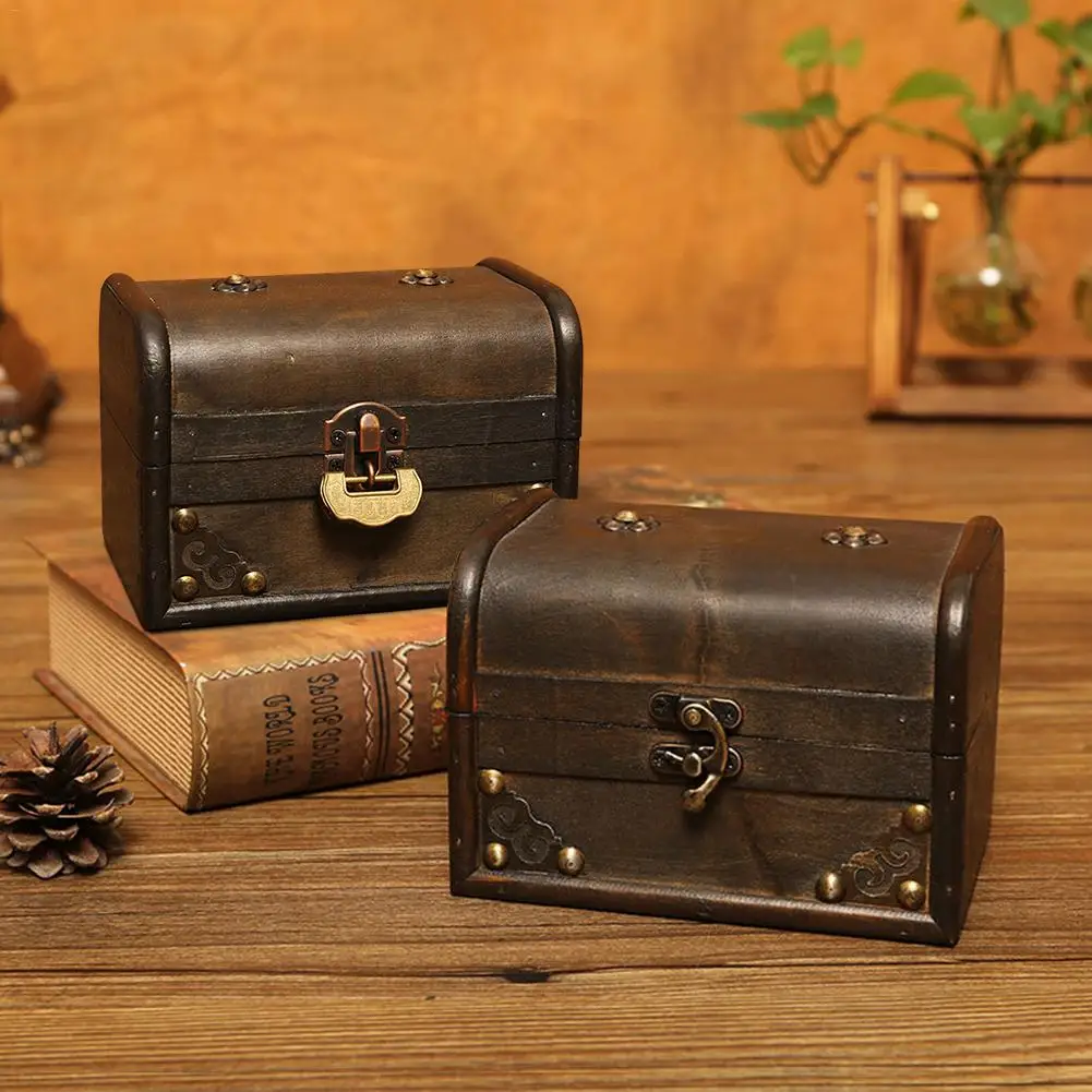 

Vintage Treasure Chest Storage Box Handmade Collection Boxes Makeup Organizer Box Jewelry Treasure Chest Wooden Case Ornaments