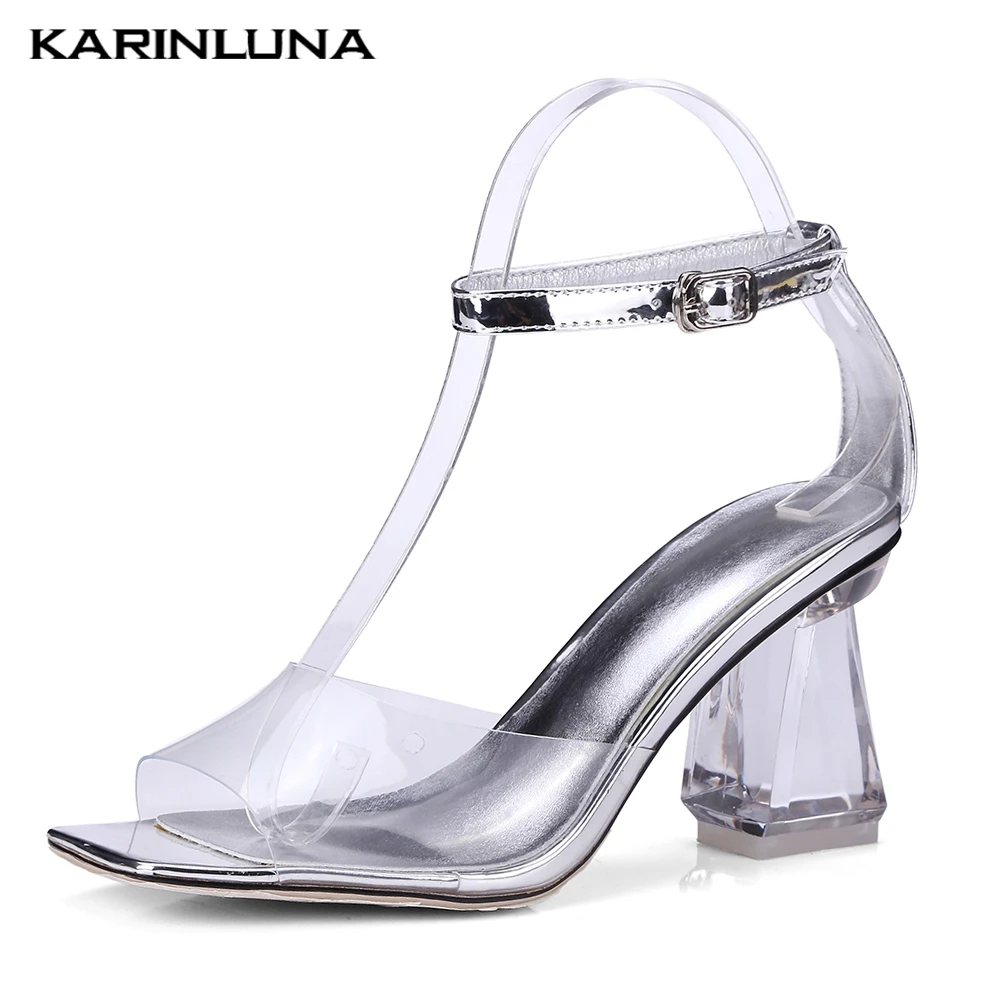 

Fashion PVC Transparent Sheepskin Insole Sandals Woman Summer 2019 Ankle Strap High Heels Sandals Women Shoes Woman