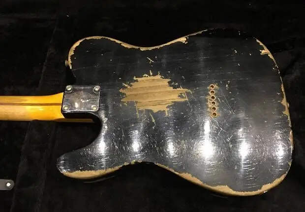 Tienda personalizada, TELE 6 cuerdas maple fingerboard guitarra eléctrica, relic telecaster gitaar. guitarra de color negro