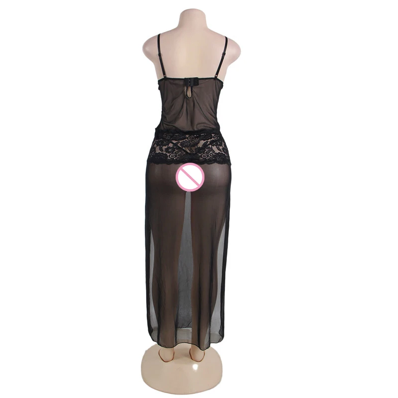 Прозрачное черное кружевное белье размера плюс, женское сексуальное эротическое платье, новейшее платье на бретельках, сексуальное эротическое нижнее белье с вышивкой RW80441