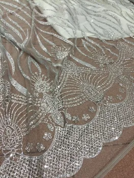 

Cyndi-1010376 beaded glued glitter sequins lace fabric Hot selling African French net tulle Lace Fabric for party