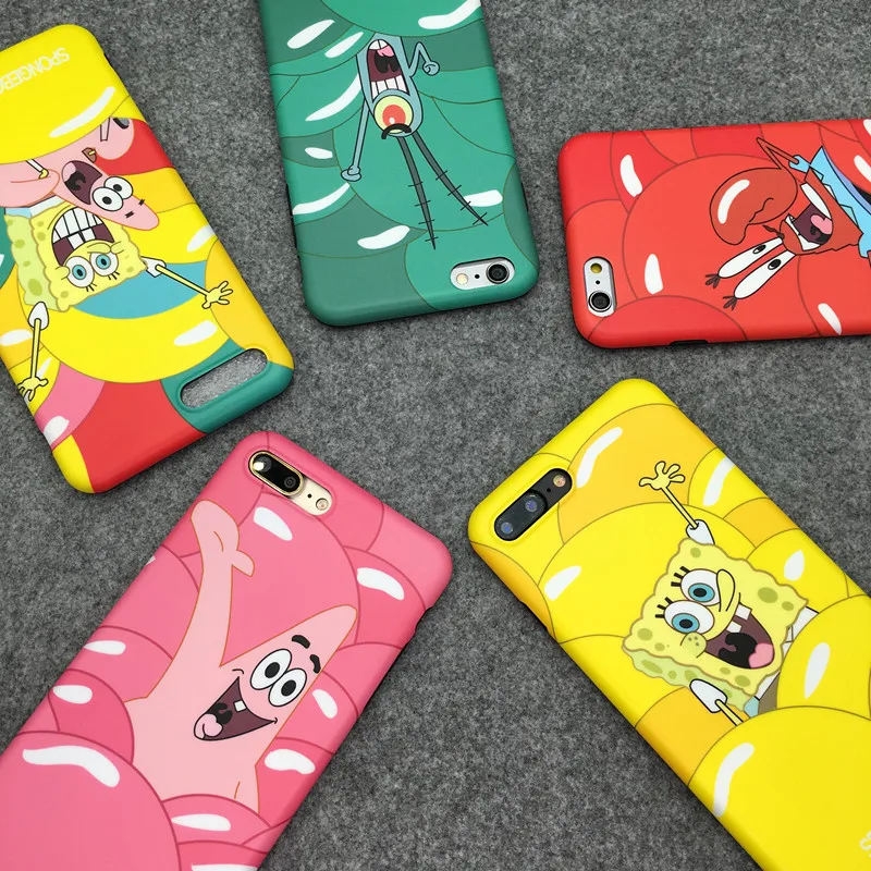For iPhone 7 7plus cartoon Case Cute SpongeBob Mr.Krabs Soft matte back phone cover X 8 8plus 6 6S 6Splus |