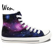 Wen Original Hand Painted Shoes Design Custom Purple Galaxy Nebula High Top Canvas Sneakers Christmas Gifts for Boys Girls
