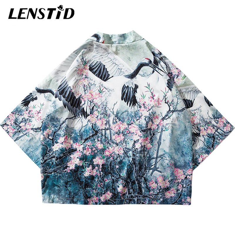 LENSTID 2019 Harajuku кимоно куртка хип-хоп Мужская Уличная одежда тонкая журавль