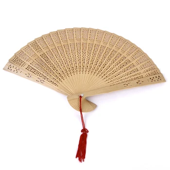 

Chinese Japanese Hollow Sandalwood Silk Folding Hand Fans Bamboo Wedding