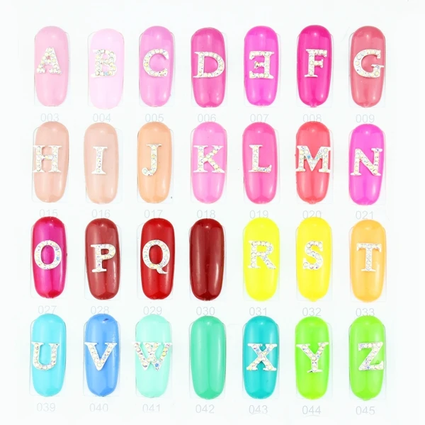 

Blueness 26 Pcs/Lot A-Z 26 Letters 3D Nail Art Decoration Silver Alloy Nail Art Glitter AB Color Rhinestones Decorations