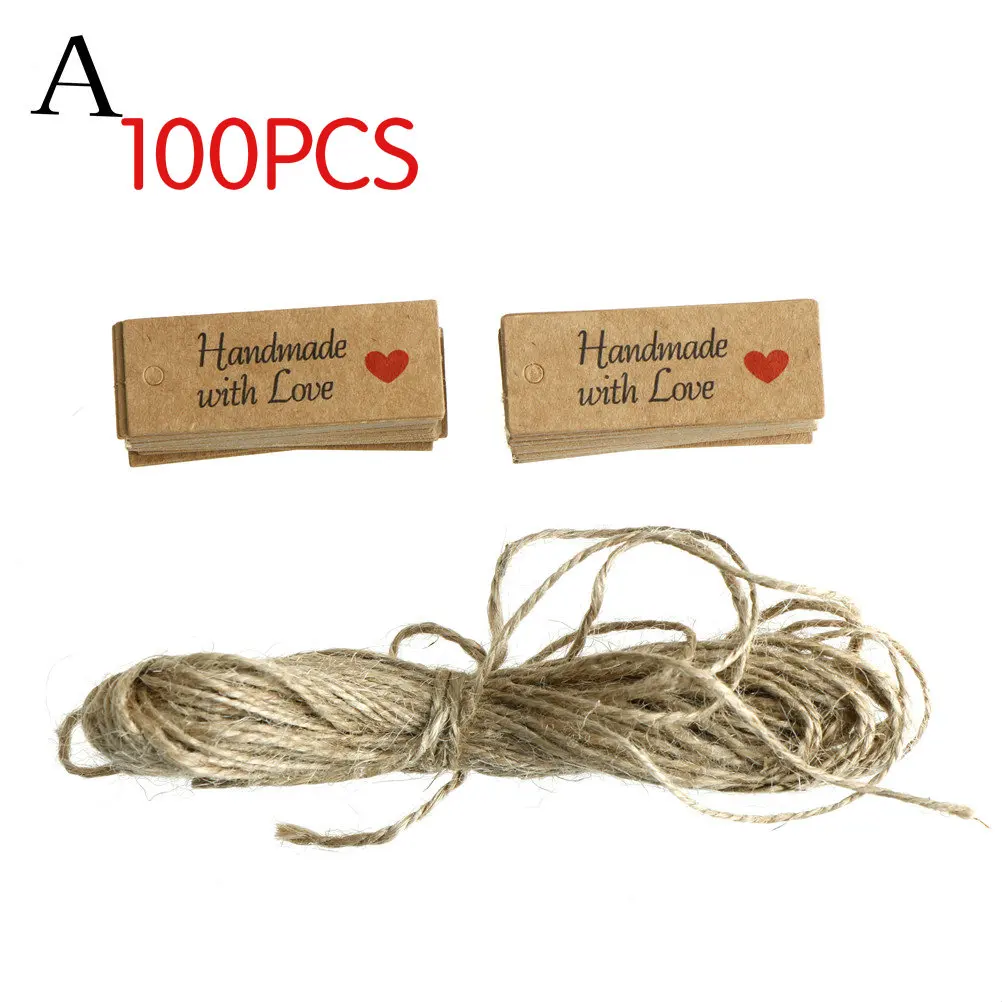 50/100pcs per lot handmade hang tag kraft paper thank you gift tag label for wedding/candy/baby gift products tagging package - Цвет: as pic