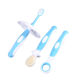

Baby silicone milk toothbrush soft fur tongue cleaning brush 0-1-3 years old baby molars training toothbrush three-piece