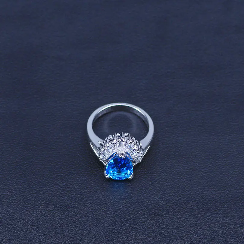 Красивый подарок для девушек, выпускной Небесно-Голубой Длинная водяная капля, 925 серебряные ювелирные наборы, длинные серьги, кольцо, подвески, кольца