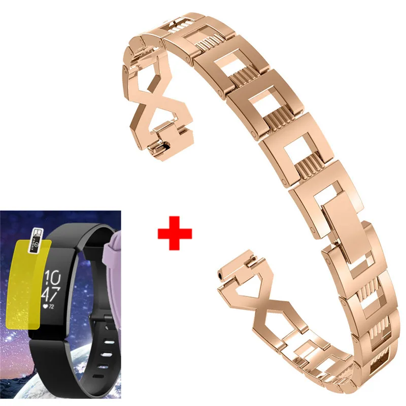 Gold 2 In1 защитная пленка Экран для Fitbit Inspire ремешок для часов из нержавеющей стали сменный ремешок на запястье для Fitbit Inspire HR Браслет пояса - Цвет: Gold