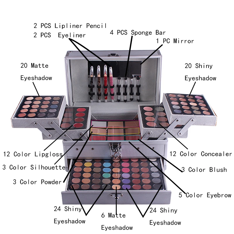 Kits de Maquiagem Batom em pó Conjunto com Caixa de Maquiagem Profissional Shimmer Fosco Glitter Sombra Maquiagem Conjunto Caixa Blush Cosméticos Ferramenta 17 Cheap Sombra de olho