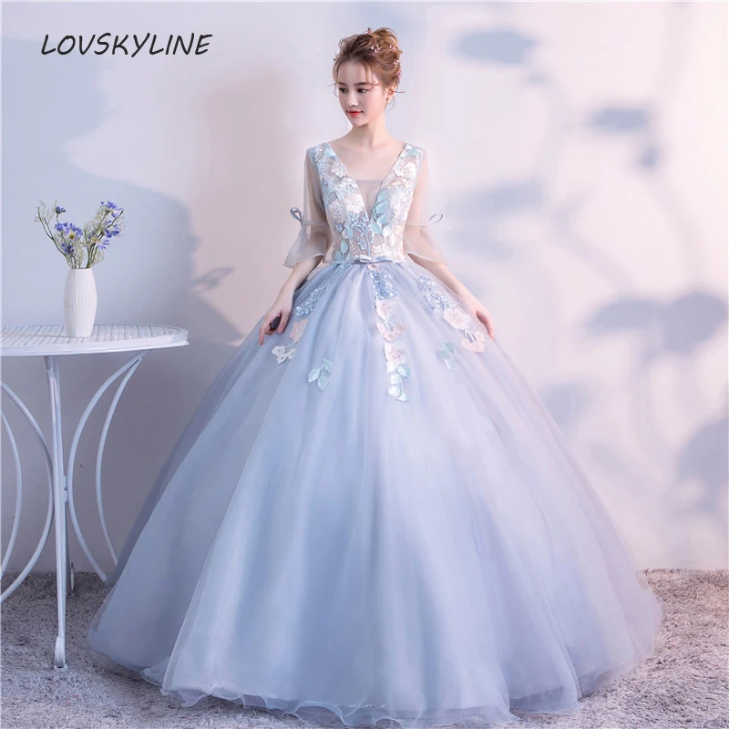 Бальные платья Quinceanera с 15 аппликациями и V образным вырезом вечернее платье для