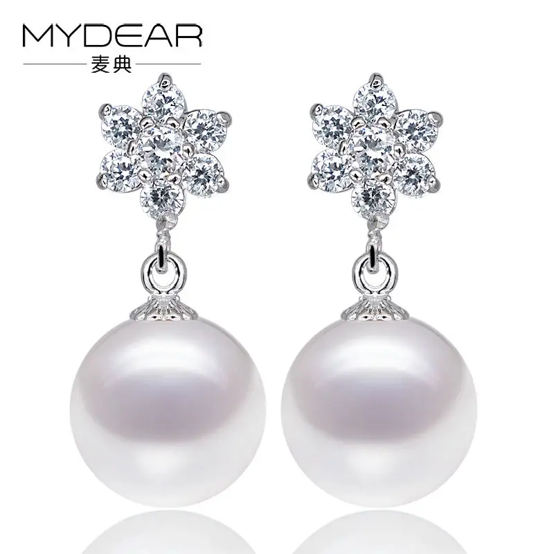 

MYDEAR Natural Pearl Earrings Romantic Bohemian 10-10.5mm Freshwater Pearls Drop Earrings,Women Wedding Jewelry 2016 New Arrival