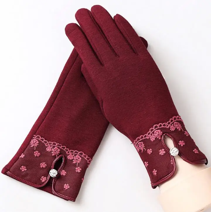 Feitong/Элегантные женские перчатки Экран зима теплая лук мягкая запястье перчатки рукавицы из кашемира полный палец женские перчатки Мода - Цвет: G145 016F Claret