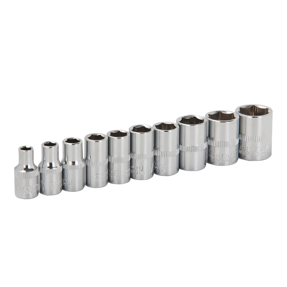 KSEIBI 1/4 In 6.35m Metric and SAE Ratchet Combination Wrench Set Chrome Vanadium Steel Ratchet Drive Socket Set Wrench Tool Kit