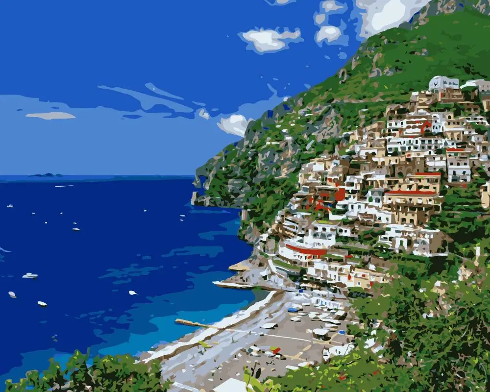 MaHuaf-j598 positano, salerno Italy painting by numbers landscape paint by numbers kit oil painting on canvas 