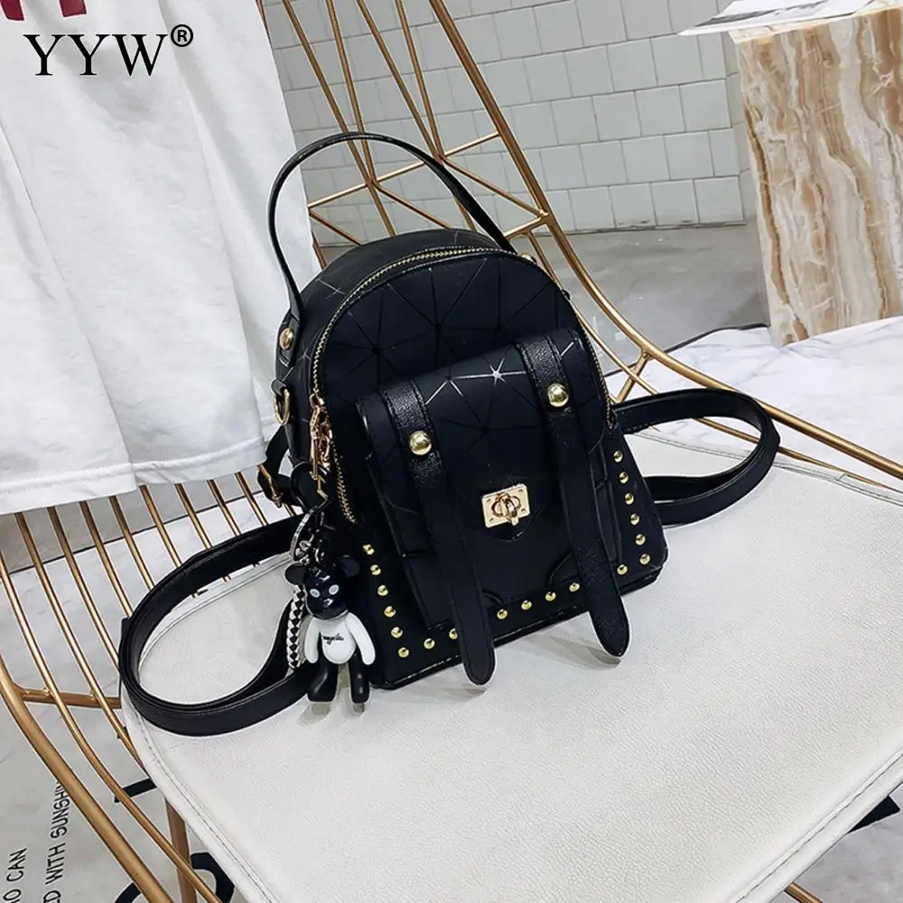 

Small Pu Leather Women Outdoor Waterproof Travel Bags White 2019 Rivet Black Backpack Cute New Girl Schoolbags Mochila Feminina