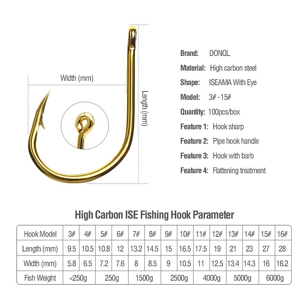 DONQL 100 шт. рыболовные крючки морские из высокоуглеродистой стали Круглый Одинарный рыболовный крючок для ловли карпа рыболовные аксессуары джиг колючий крючок набор
