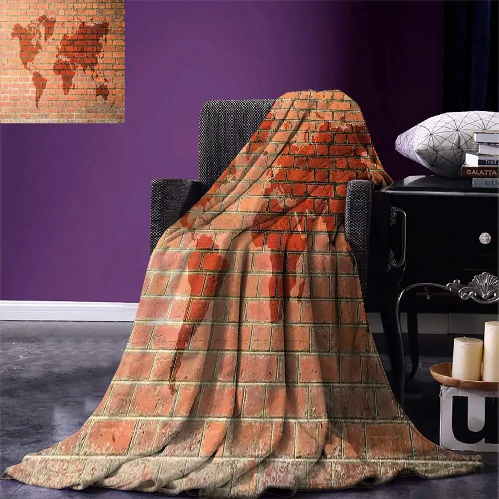Brick Wall Throw Blanket Brick Wall with World Atlas Map Reflection
