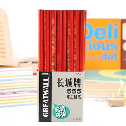 

Free shipping standard pencils HB wood black carpenter pencil great wall 555 flat Elliptical pencil