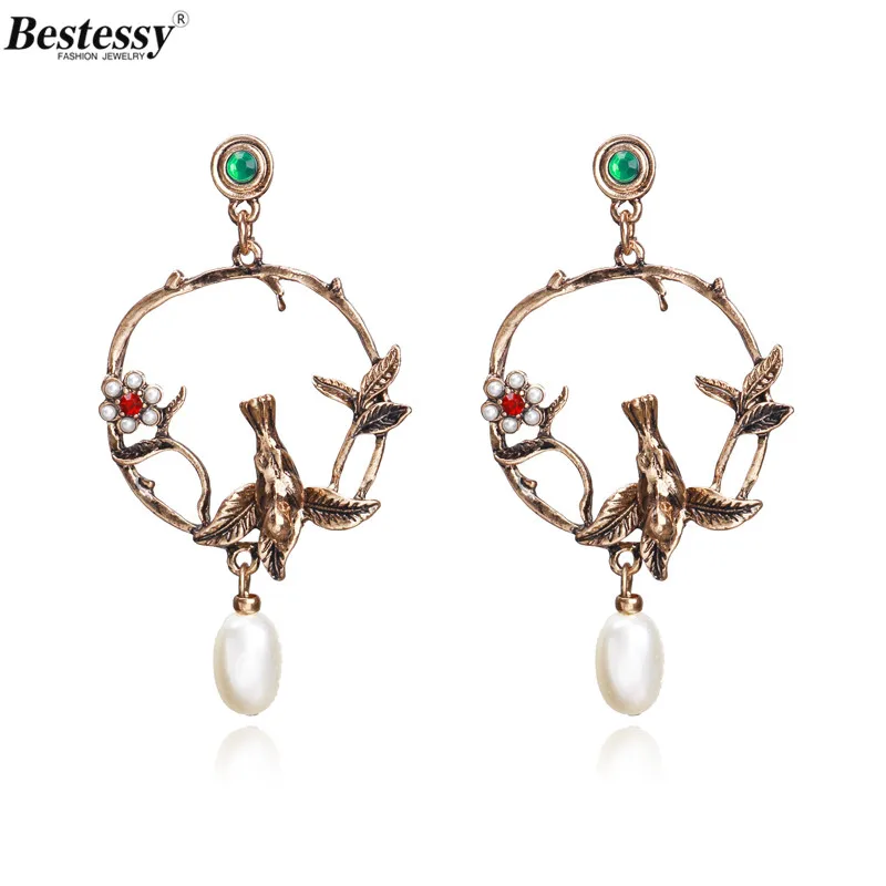 

Bestessy Simulated-pearl Earrings For Women Boho Bohemia Drop Earrings Ethnic Long Dangle Earrings Vintage Punk Fashion Jewelry