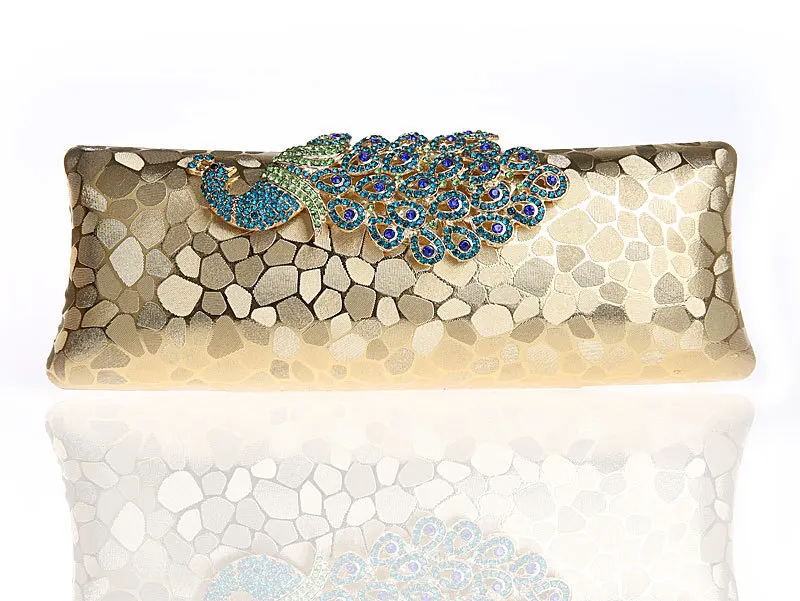 

Peacock Pattern Hasp Clutch Fashion Evening Bags Long Chain Stone Pattern Women Handbags Wedding Party Bags