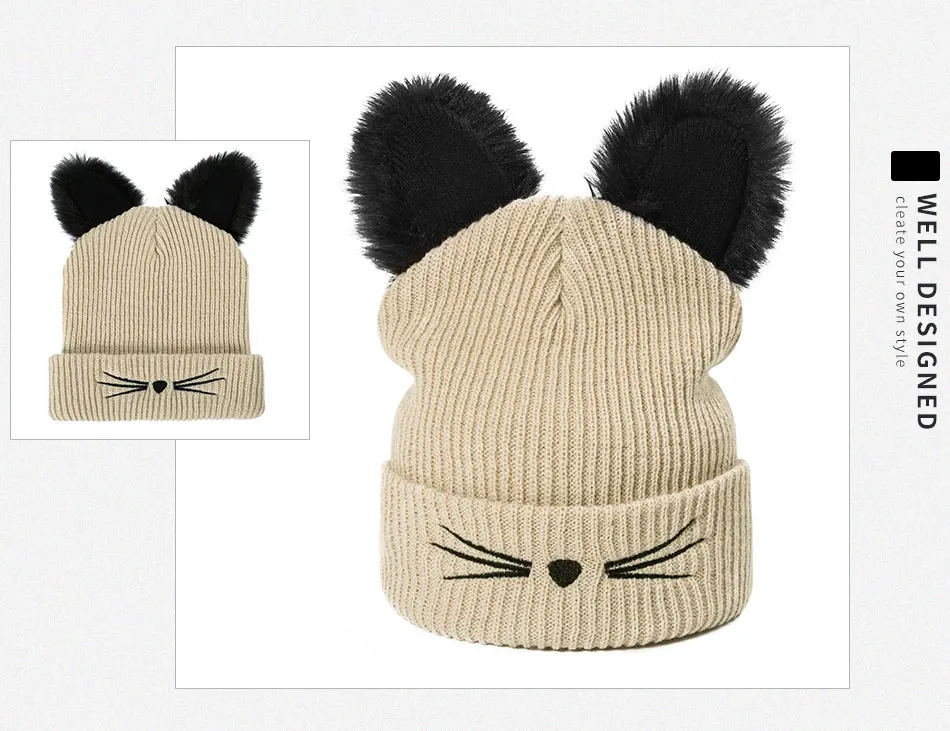 Зимняя женская Повседневная шапка с котом, теплая мягкая шапка Skullies Beanies, крутая Кепка для женщин, Кепка для мальчиков и девочек