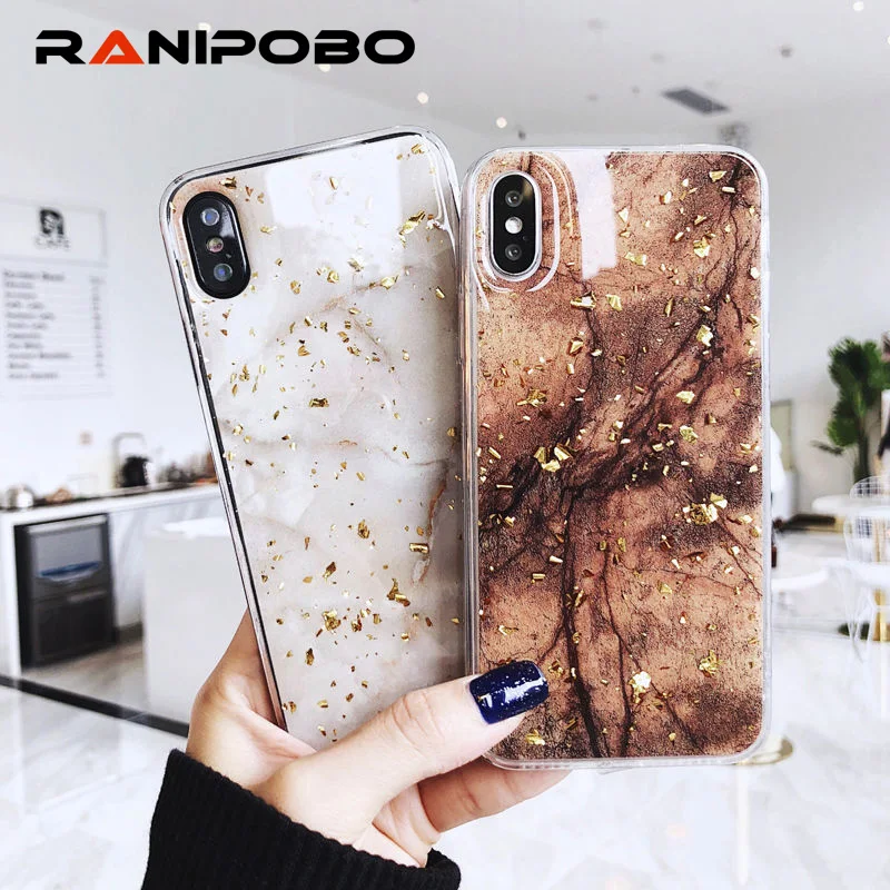 

Fashion Gold Foil Bling Marble Phone Case For iPhone 7 8 6 6s Plus X XS Max XR Soft Silicone TPU Glitter Stand Back Cover