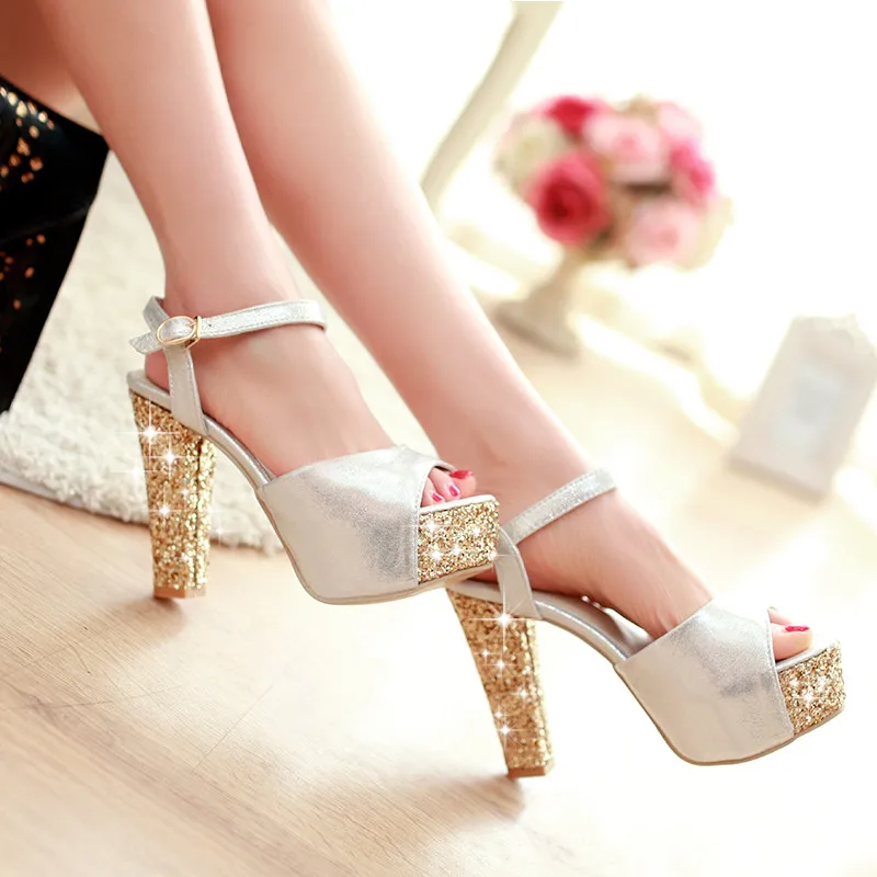 YMECHIC/ г.; модные босоножки на платформе на очень высоком каблуке; женские блестящие Блестящий золотистый Серебристый Красный вечерние свадебные туфли для невесты размера плюс