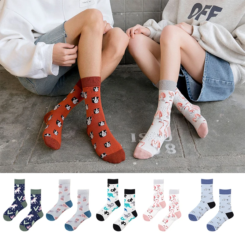 Корейский Harajuku Новинка фламинго и ананасы динозавр фрукты животные Хлопковые
