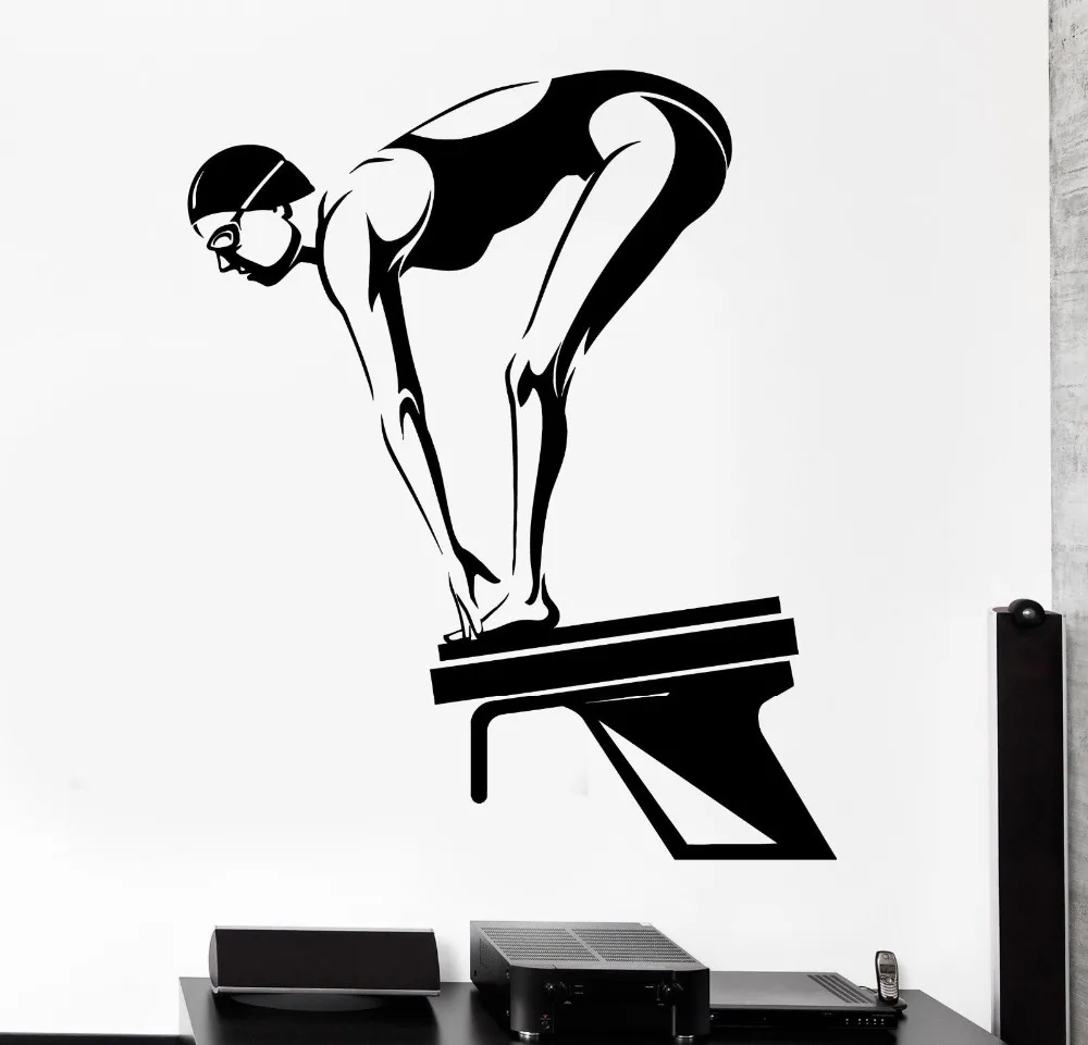 Wall Sticker Sport Swim Swimming Female Swimmer Dive Platformin Wall