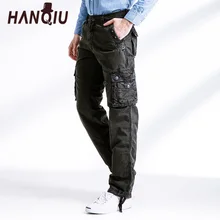 HANQIU брюки карго мужские однотонные из чистого хлопка свободное мульти-карманные брюки повседневные мужские армейские тактические военные мужские брюки