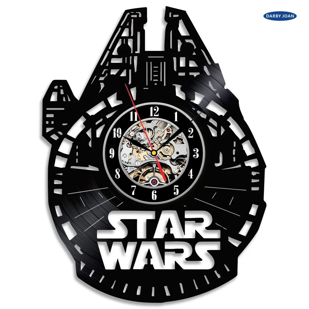 

Vinyl Evolution Star Wars Death Star Darth Vader Princess Leia Master Yoda Movie Character Vinyl Record Design Wall Clock