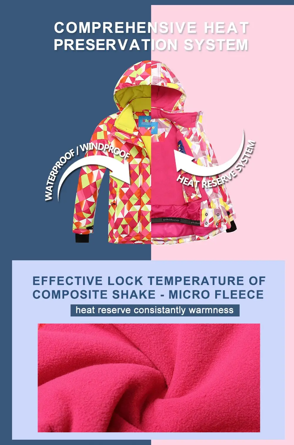 Phibee лыжный костюм для маленьких девочек одежда теплая Водонепроницаемый ветрозащитный сноуборд комплекты зимняя куртка детская одежда