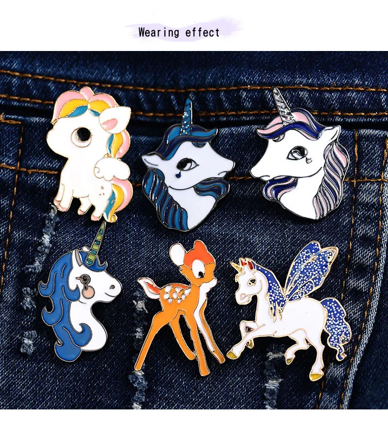 

Cartoon colorful unicorn drop oil Brooch deer animal chest flower bag clothing accessories pin unisex brooch