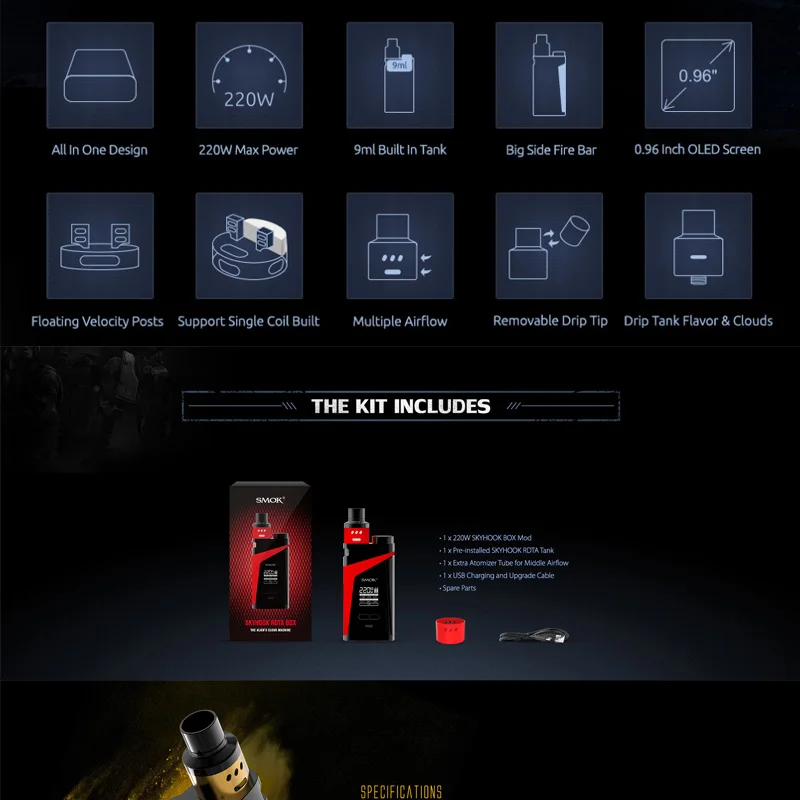 100% Original SMOK Electronic Cigarettes SMOK SKYHOOK RDTA Box Mod Kit Dual Battery Vaporizer 9ml Liquid Atomizer E Cigarettes  (7)