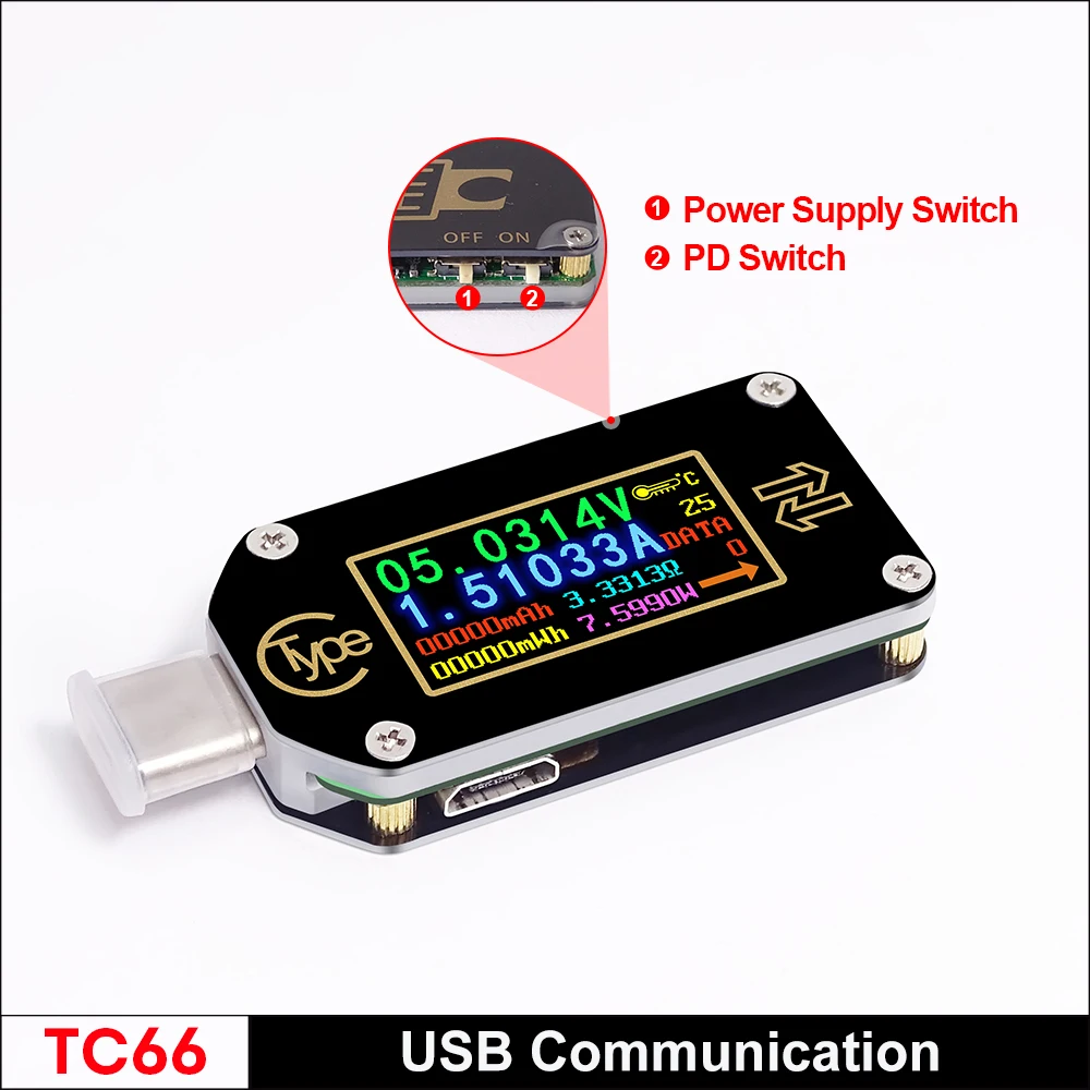 HD Тип-C Цвет Дисплей PD триггер USB Вольтметр Амперметр Напряжение 2-полосная измеряемый ток метр Цифровой мультиметр USB Тестер - Цвет: TC66