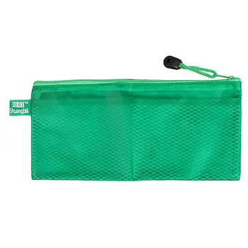 

Green Zippered Document Mesh Receipt A6 Paper File Bag Holder 24cm Long w Strap