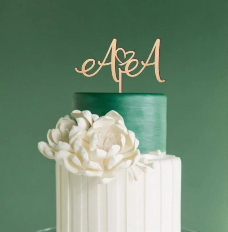 Custom Wedding Cake Topper Wooden Wedding Party Decoration Personalized Name First Letters Rustic Cake Topper (1)